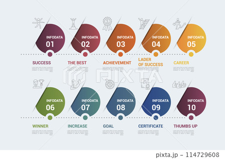 Infographic Success template. Icons in different colors. Include Success, The Best, Achievement, Lader Of Success and others. Infographic Success template. Icons in different colors. Include Success, The Best, Achievement, Lader Of Success and others. 114729608