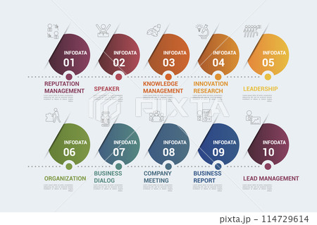 Infographic Reputation Management template. Icons in different colors. Include Reputation Management, Speaker, Knowledge Management, Innovation Research and others. Infographic Reputation Management template. Icons in different colors. Include Reputation Management, Speaker, Knowledge Management, Innovation Research and others. 114729614