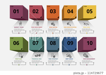 Infographic Risk Management template. Icons in different colors. Include Trend, Investment, Risk Capital, Identification and others. Infographic Risk Management template. Icons in different colors. Include Trend, Investment, Risk Capital, Identification and others. 114729677