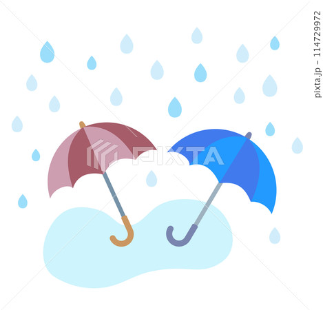 雨に濡れる赤と青の傘のベクター風景画像 雨に濡れる赤と青の傘のベクター風景画像 114729972