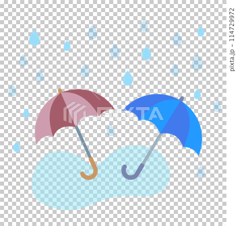 雨に濡れる赤と青の傘のベクター風景画像 雨に濡れる赤と青の傘のベクター風景画像 114729972