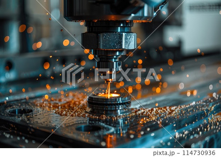 CNC Laser cutting of metal, modern industrial technology 114730936