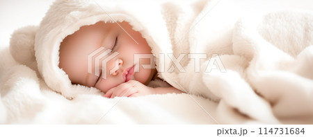 Cute little baby sleeping in soft bed. Family concept. 114731684
