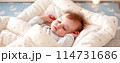 Cute little baby sleeping in soft bed. Family concept. 114731686