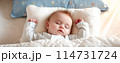 Cute little baby sleeping in soft bed. Family concept. 114731724