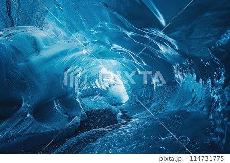 Generative ai on theme of entrance to blue ice cave covered with white snow inside a huge glacier 114731775