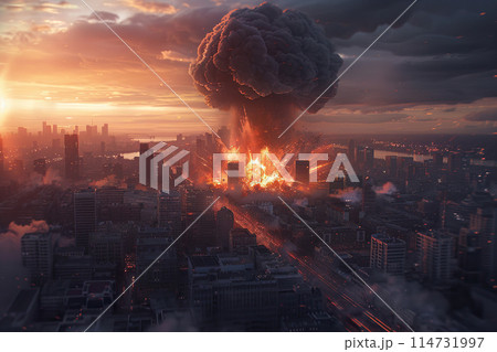 Generative ai on theme of scary nuclear explosion in outdoor, mushroom cloud of nuclear weapons 114731997