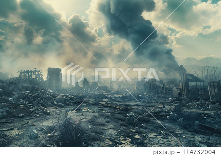 Generative ai on theme of city destroyed street flooded after massive floods and natural big rains 114732004