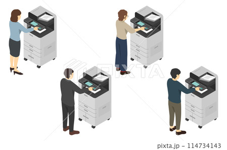 アイソメトリックイラスト：コピー機を操作する人 114734143