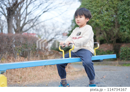シーソーで遊ぶ男の子 シーソーで遊ぶ男の子 114734167
