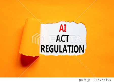 AI act regulation symbol. Concept words AI artificial intelligence act regulation on beautiful white paper. Beautiful orange background. Business AI act regulation concept Copy space AI act regulation symbol. Concept words AI artificial intelligence act regulation on beautiful white paper. Beautiful orange background. Business AI act regulation concept Copy space 114735195