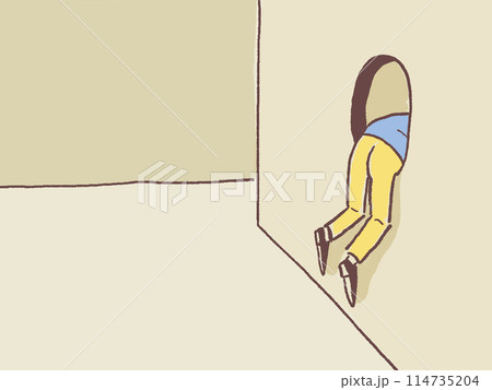 壁に開いた丸い穴に上半身を突っ込んだ人 壁に開いた丸い穴に上半身を突っ込んだ人 114735204