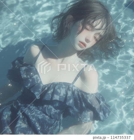 プールでリラックスしている女性のポートレート 114735337