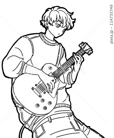 エレキギターを弾く男性のイラスト 114735749