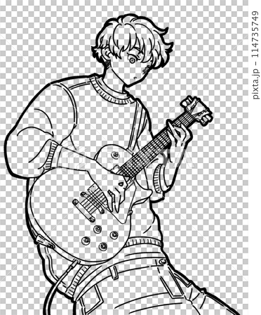 エレキギターを弾く男性のイラスト 114735749