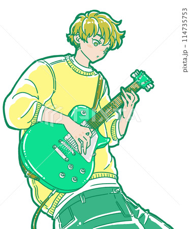 エレキギターを弾く男性のイラスト 114735753