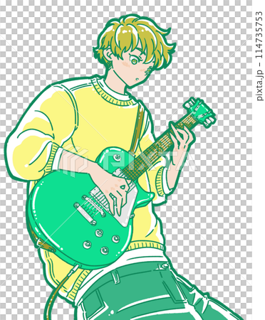 エレキギターを弾く男性のイラスト 114735753