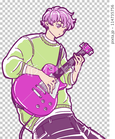 Illustration of a man playing an electric guitar 114735756