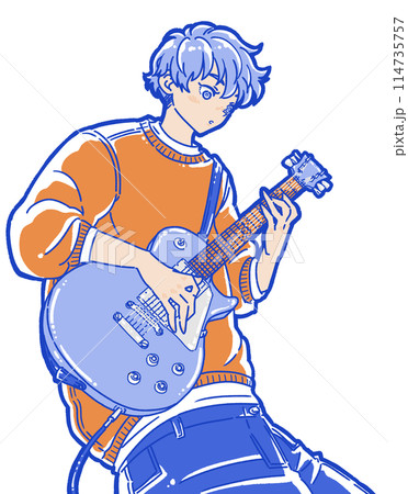 エレキギターを弾く男性のイラスト 114735757