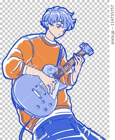 エレキギターを弾く男性のイラスト 114735757