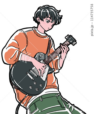 エレキギターを弾く男性のイラストのイラスト素材 [114735758] - PIXTA