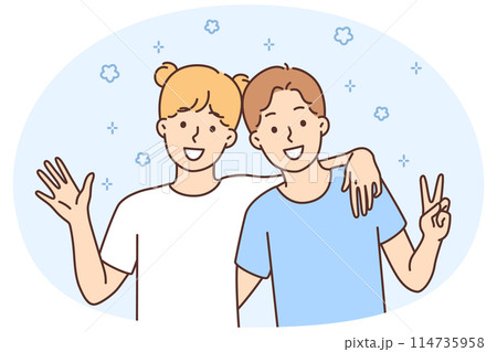 Happy children hug having fun together 114735958
