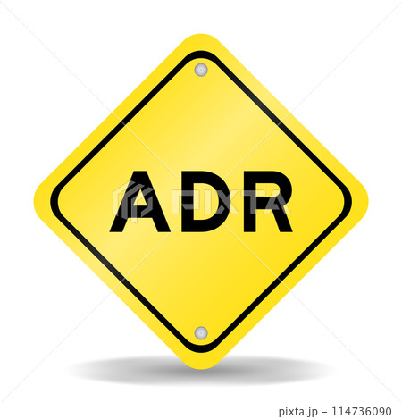 Yellow color transportation sign with word ADR (Abbreviation of adverse drug reaction) on white background 114736090