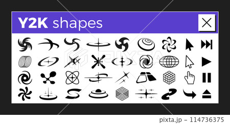 Y2K graphic design. 2000s vector shapes. Retro PC UI elements. 114736375