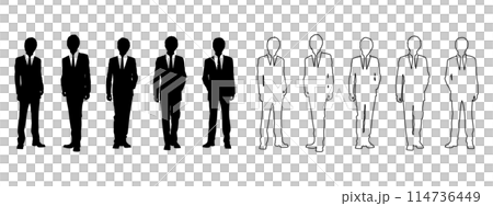 日本の男性のシルエット、かっこいいアイドルグループ、イケメンホストのベクター白黒イラスト素材 114736449
