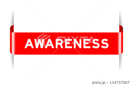 Red color inserted label banner with word awareness on white background Red color inserted label banner with word awareness on white background 114737007