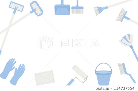 青い掃除道具のフレーム 青い掃除道具のフレーム 114737554