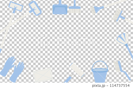 青い掃除道具のフレーム 青い掃除道具のフレーム 114737554