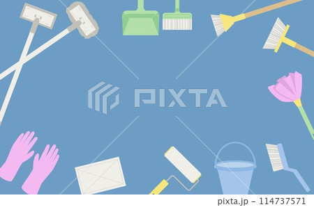 掃除道具のフレーム_青背景 114737571