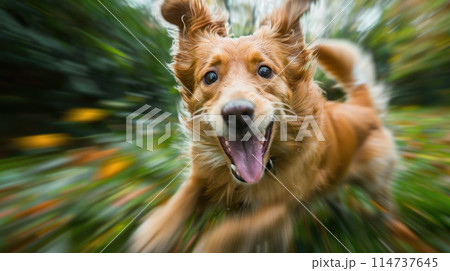 Long exposure blurry shot of a dog, Portrait of dog in motion blur. Long exposure blurry shot of a dog, Portrait of dog in motion blur. 114737645