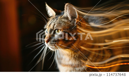 Long exposure blurry shot of a cat, Portrait of cat in motion blur Long exposure blurry shot of a cat, Portrait of cat in motion blur 114737648