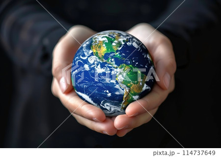 World Environment Day, Earth globe in woman's hands on a black background World Environment Day, Earth globe in woman's hands on a black background 114737649