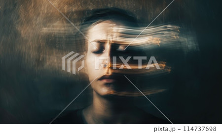 Long exposure blurry shot of a man in anxiety, Abstract young person corroding by depression or anxiety 114737698