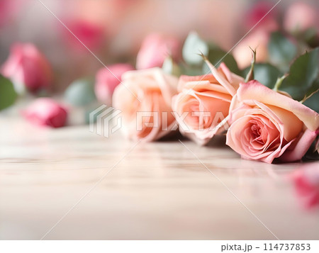Soft blur background with rose. Template romantic greeting card with floral 114737853