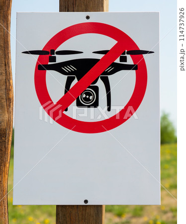quadcopter prohibited sign close up 114737926