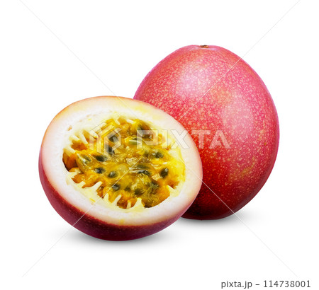 Red passion fruit isolated on white background Red passion fruit isolated on white background 114738001