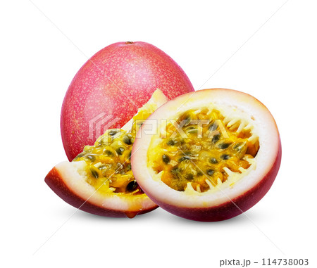 Red passion fruit isolated on white background Red passion fruit isolated on white background 114738003