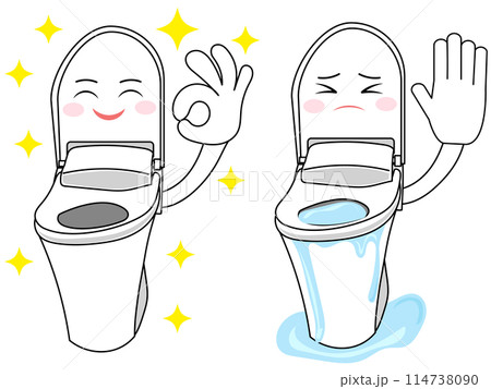 詰まっているトイレ、綺麗なトイレのイラスト 114738090