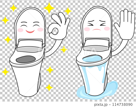 詰まっているトイレ、綺麗なトイレのイラスト 114738090