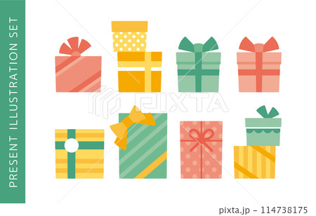 パステルカラーのプレゼントボックスのイラストセット 114738175