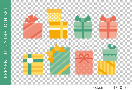 パステルカラーのプレゼントボックスのイラストセット 114738175