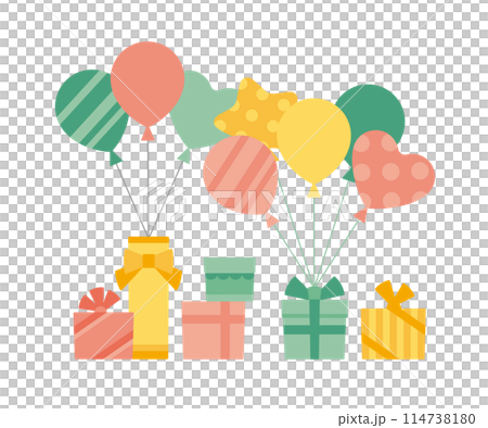 彩色氣球和禮物的柔和色彩插畫素材 114738180