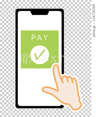 Illustration of a gesture of making a cashless payment with a smartphone 114738760