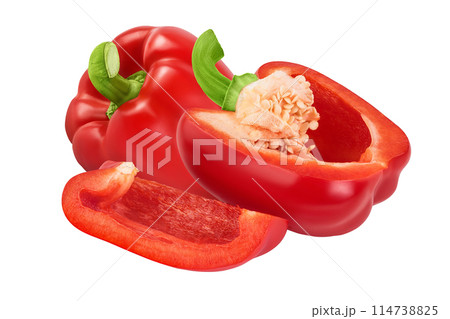 red sweet bell pepper half isolated on white background with full depth of field 114738825