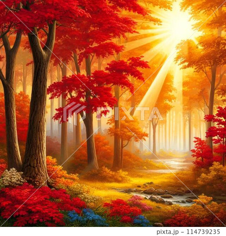森の中の紅葉のイラスト素材 [114739235] - PIXTA