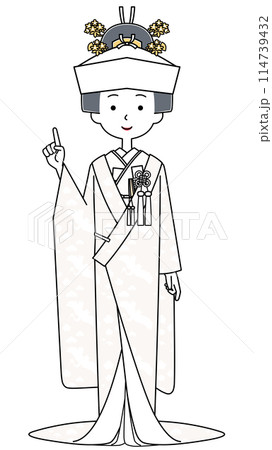角隠し 白無垢を着た若い女性のイラスト 指差す 角隠し 白無垢を着た若い女性のイラスト 指差す 114739432